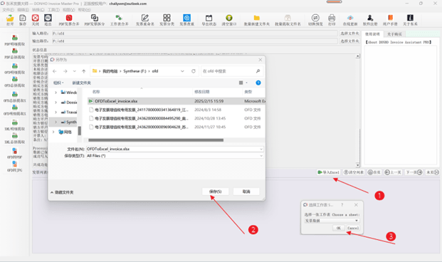 图38 导入‘OFDToExcel_invoice.xlsx’ 至主界面中的【发票信息列表】中操作步骤